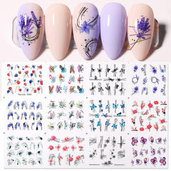 1 Sheet Black White 3D Nail Art Stickers Sliders Flowers Leaves Mandala Leaf Geometry Adhesive Nail Decals Foil Design