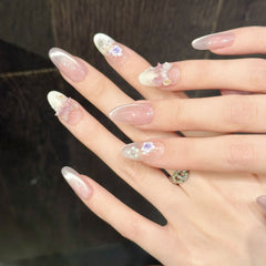 YICKYUE  -  10pcs Handmade Press on Nails Sweet Pink Cat Eye Fake Nail Tips Reusable Wearable Sweet Girl 3D Bow Design Korean False Nails