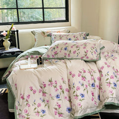 YICKYUE  -  Flower Print Bedding Set, 600TC Egyptian Cotton, Soft Duvet Cover Set, Bed Sheet, Pillowcases, Luxury Bed Sets, King and Queen