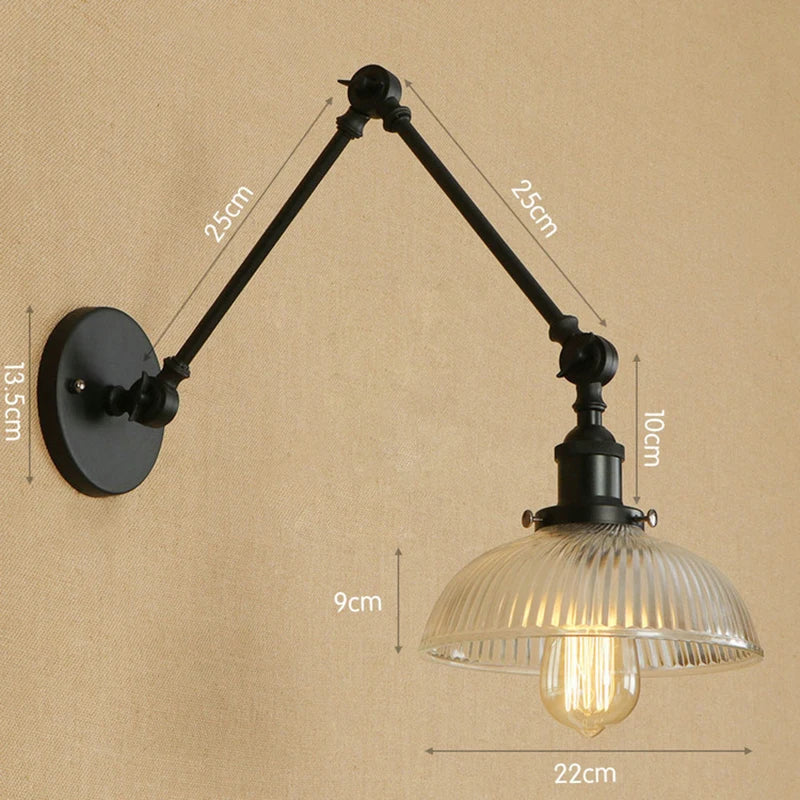 YICKYUE  -  Antique Design Glass Swimming Arm Wall Lamp Retro Reading Lamp Bedside Home Industrial Led Wall Lights Fixture Black Gold Rustic
