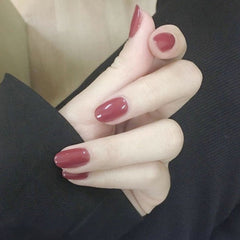 24pcs/set Round Bride fake nails press on  Bean Red Colors Fake Nails French Acrylic Artificial Fake Nail Art Tips with Glue  TN