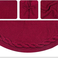 YICKYUE  -  NEW 48inch 122cm Christmas Knitted Tree Skirt Red Milk White Knitted Christmas Tree Apron Christmas Tree Skirt Decoration