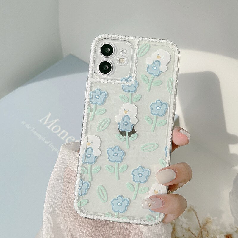 Original cute duck flower soft silicone cartoon phone case for iphone 12 mini xsmax 7 plus 8 11 pro max x xr lovely capa shell