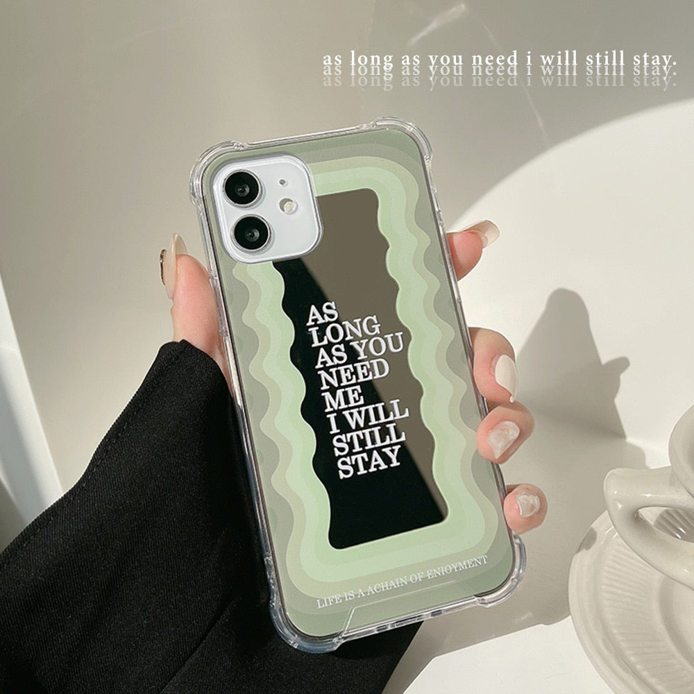 Wave letter mirror soft silicone shockproof shell for iphone 13 mini 11 12 pro max 8 7 plus xsmax xr x cute phone case conque