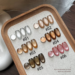 YICKYUE  -  10ML 1PCS Brown Nails Champagne Silk cloth Amber Maillard Cat Eye Magnet Gel Nail Polish French tip Nails Autumn Nails