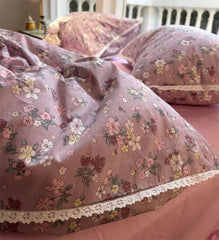 YICKYUE  -  Romantic purple floral lace bedding set,twin full queen king sweet flower cotton home textile bed sheet pillow case quilt cover