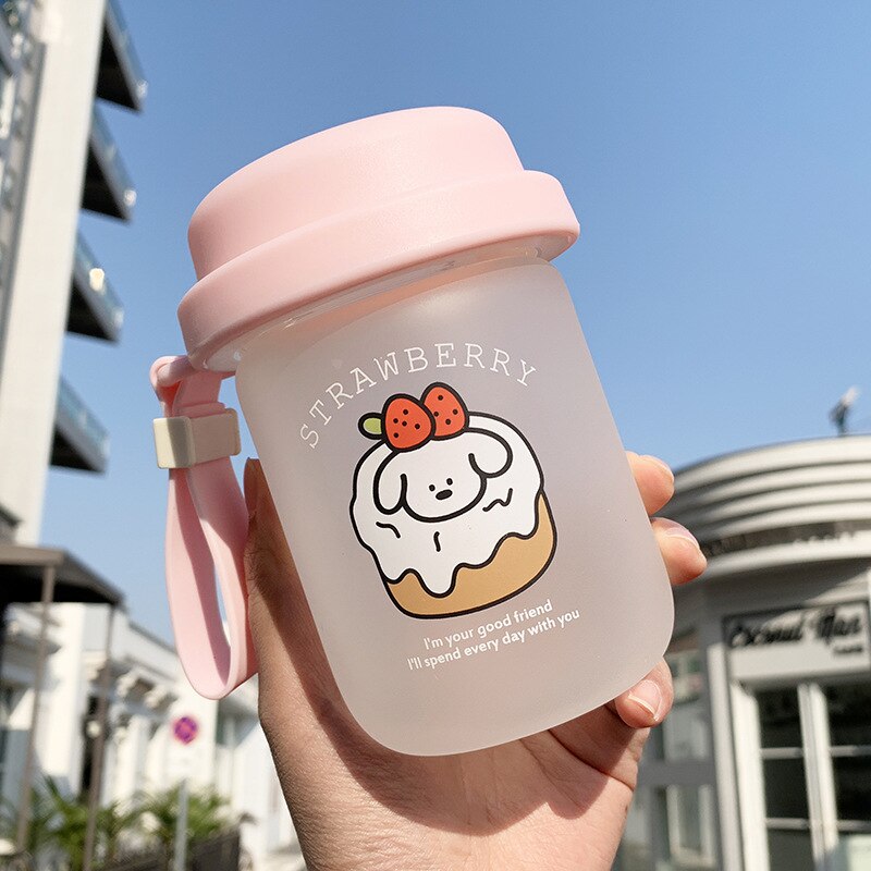 Cartoon Cute Puppy Heat-resistant Glass Girl Heart Child Portable Portable Ring Male and Female Student Couple Water Cup