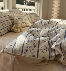 YICKYUE  -  Elegant pastoral flower blue beding set,twin full queen king french floral cotton home textile bed sheet pillow case quilt cover