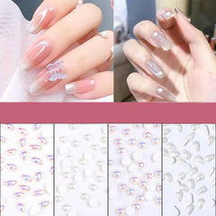 144pcs 3D charms AB Round Pearl Nail Art Rhinestone Flat back Crystal For Nail Pearl For Nail Art Decorations Manicure DIY Tips