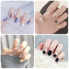 Creative Shiny Nails Art Fake Nail Tips Women Jump Color Press on Coffin Jelly Gum Short French Fake Nail Patch
