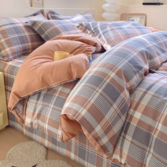 YICKYUE  Khaki Striped Plaid Duvet Cover Adults Children Home Hotel Room Decoration Double Skin-friendly Comfort 100% Cotton Bedding 1pc