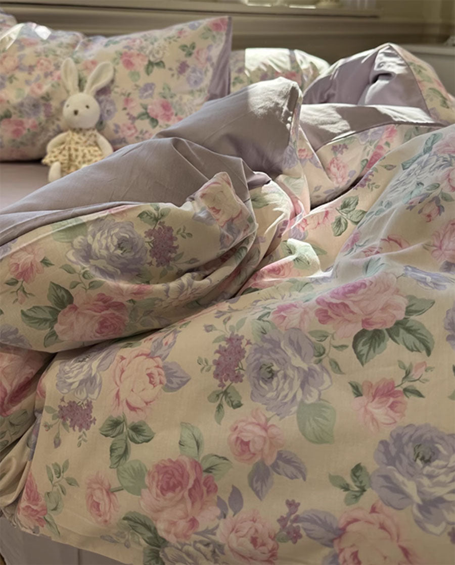 YICKYUE  -  Sweet purple pink flower bedding set,twin full queen king romantic floral cotton home textile bed sheet pillow case quilt cover