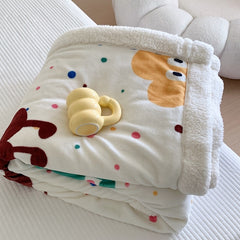 Yickyue New Flower Printed Milk Fleece Autumn Winter Warm Blankets for Bed Floral Imitation Lambswool Blanket Warmth Thick Throw Blanket