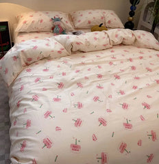 YICKYUE  -  Cute sweet pink cake bedding set single double,twin full queen king kawaii cotton home textile bed sheet pillow case quilt cover