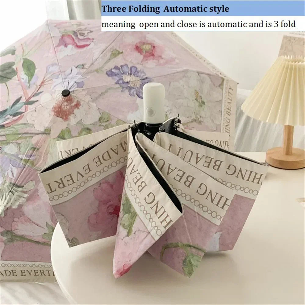 YICKYUE  -  Luxury Flower Umbrella Rain Gear Women Men Folding Sunny Rainy Sunshade Umbrella Protection Folding Girl Parasol Home