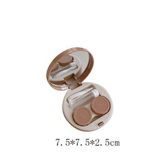 1pc Contact Lens Care Companion Case with Mirror Cute Solid Color Portable Round Box Cosmetic Contact Lenses Storage Case