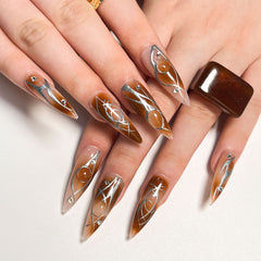 YICKYUE  -  Punk Style Fake Nails Cool Pointed y2k Snake Diamond False Nail Patch for Girl Women Wearable Press on Nails New Year Gifts