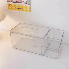 Kawaii Desktop Storage Box Transparent Cosmetic Organizing Box Acrylic Tissue Box Cute Student Dormitory Sundries Storage Box
