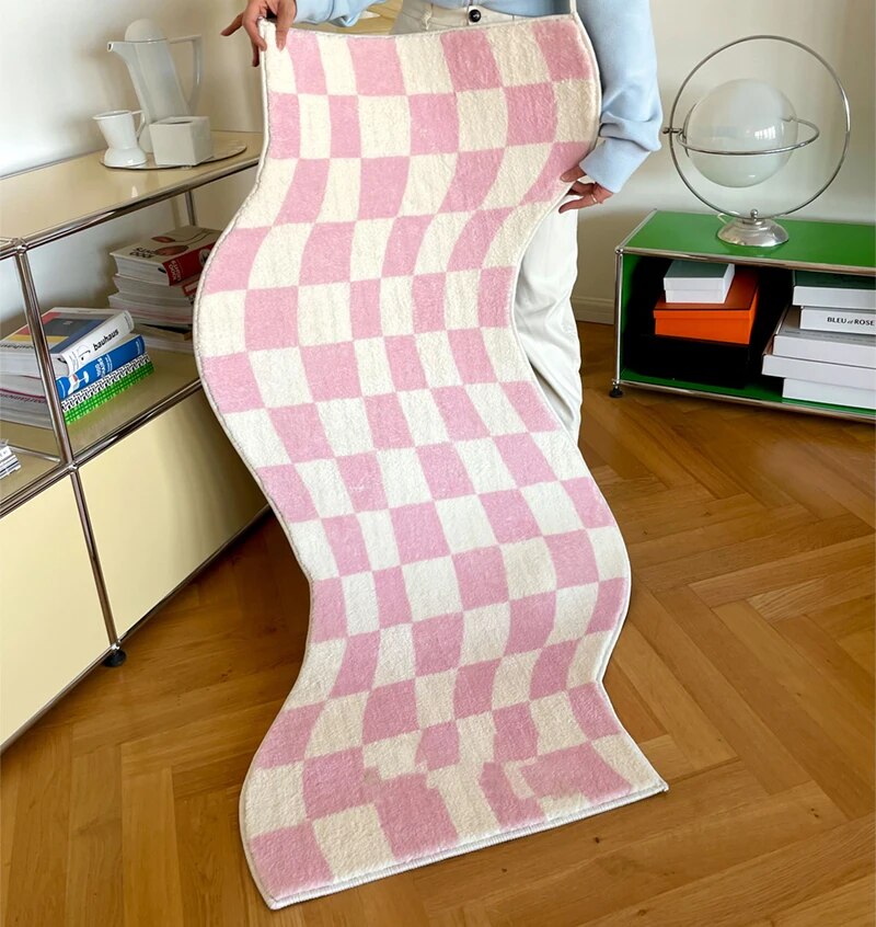 Yickyue S Shape Plaid Fluffy  Plush Rugs Living Room Irregular Carpet Bedroom Area Rug Sofa Coffee Table Floor Mat Entryway Doormat