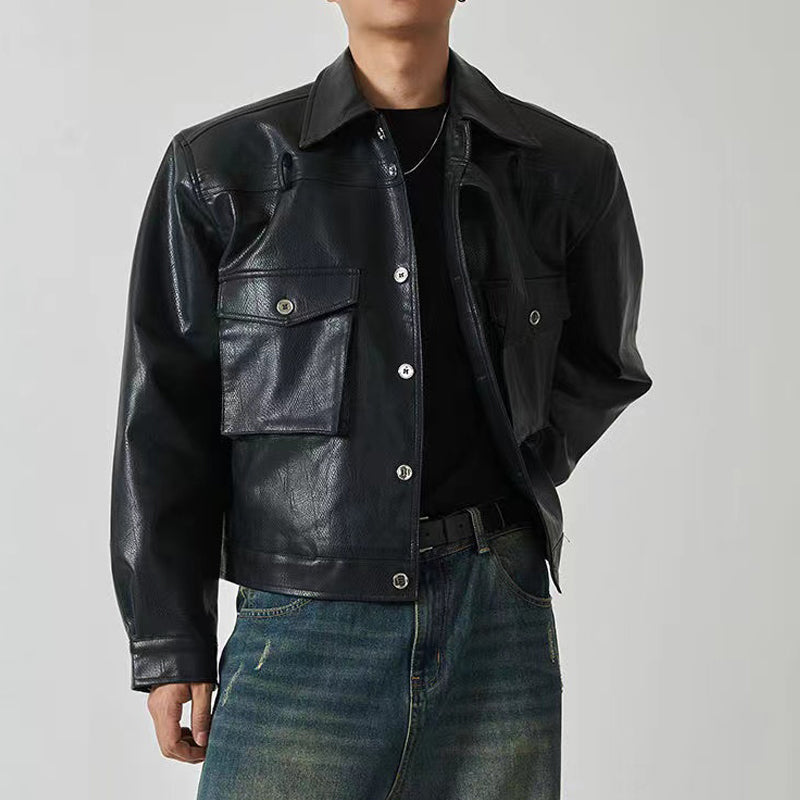 Hearujoy Shoulder Pad Design Jacket For Men Spring Autumn Fashion Slim Fit Biker Leather Coats Motorcycle PU Leather Jackets Streetwear
