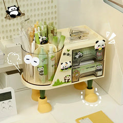 YICKYUE  -  Creative 2-in-1 Pen Holder Storage Box Creative Children's Student Boy Desk Multifunctional Rotating Pen Holder Storage Box