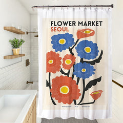 Nordic Shower Curtain Waterproof Bath Curtains Flower Pattern Printed Bathroom Screen Moisture Proof Bathing Cover with Hooks