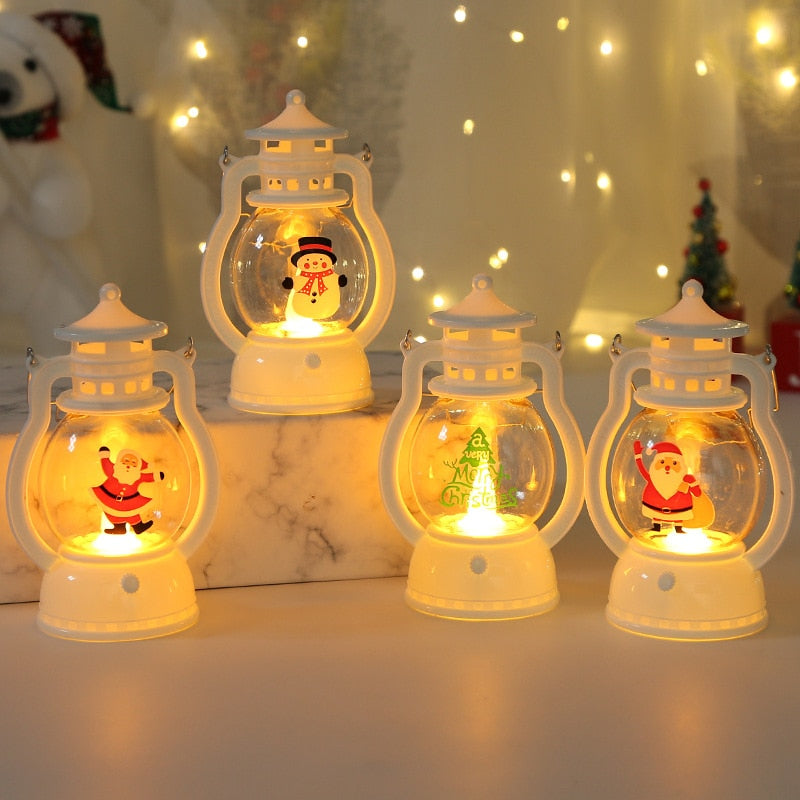 Christmas Decor Night Light Lantern Portable LED Small Oil Lamp Glowing Party Supplies Gifts Wedding Decoration House Decor