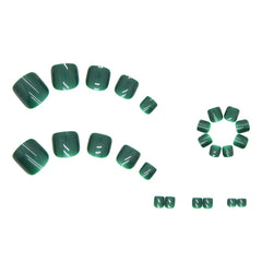 Toe Nail Acrylic Set 24PCS Glossy Short False Nails Pure Green French Press On Nails For Women Girls Free Shipping Items