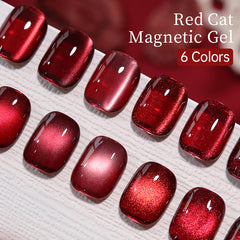 YICKYUE  -  15ml Winter Red Shine Cat Magnetic Gel Nail Polish Sparkling Red Glitter Semi Permanent Soak Off Top Shiny Whitening