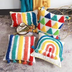 Yickyue New Nordic Throw Tufted Pillow Case Hand embroidery rainbow Office Sofa Car Cushion Cover retro fall decorations pillows cover