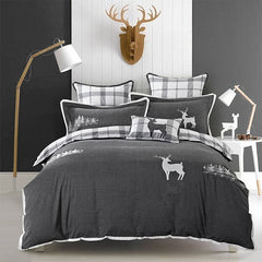 4Pcs 100% Cotton soft Bed sheet set Grey Deer Bedding sets/Bed cover Queen King size Duvet cover bed sheet set Pillowcase Gifts