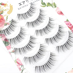Yickyue 5 Pair Natural Manga False Eyelashes Transparent Band Lashes Handmade Eyelash Cosplay Korean Fashion Wispy Extension Makeup Tool
