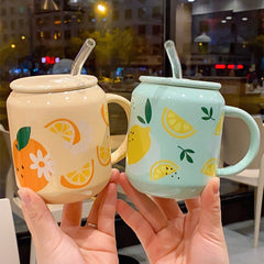 New Creative Cute Fruit Ceramic Mug With Straw Ins Style Strawberry Cup Water Bottle for Girls Couple Porcelain Mugs Coffee Cups