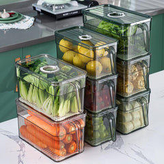 Yickyue Fridge Storage Organizer Plastic Storage Container Storage Box Kitchen Organizer Plastic Baskets Food Container with Drain Board