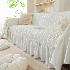 YICKYUE  -  Cream Wind Couch Slipcover Sofa Covers with Lace Edge Sofa Cover for Living Room Dogs Pet Furniture Protector Blanket Home Decor