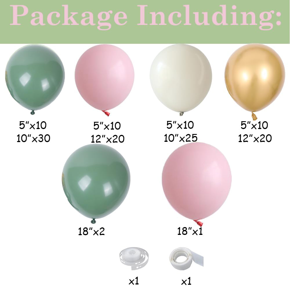 YICKYUE  -  140PCS Sage Green Pink Balloon Arch Garland Kit Boho Girl Woodland Baby Shower Wedding Jungle Safari Birthday Party Decoration