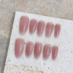 YICKYUE  -  10pcs Handmade Press on Nails Glitter Gradient Cat Eye False Nails Full Cover Wearable French Almond Fake Nail Tips for Girls