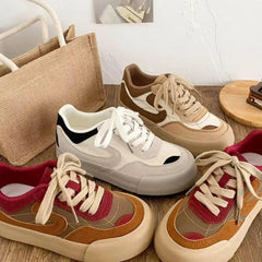 YICKYUE  -  Women's Retro Sports Shoes Thick Bottom Comfortable Casual Sneakers Spring Autumn New Style Mella White Shoes Rubber Sole