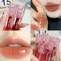 Yickyue Cherry Pink Mirror Water Lip Gloss Transparent Glass Lip Oil Waterproof Liquid Lipstick Nude Brown Clear Tint Makeup Cosmetics