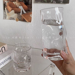 YICKYUE  -  Korean Ins Style Irregular Transparent Glass Twist Water Cup Juice Milk Cup Summer Cold Drink Cup Lovely Simple Decorative Cup