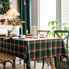 Yickyue Gerring Christmas Tablecloth Dyed Green Plaid Holiday Village Home Textile New Year Rectangular Tablecloths Dining Table Cover
