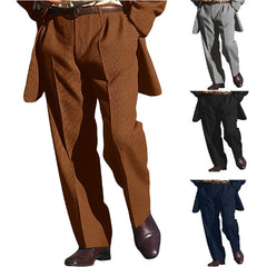 Hearujoy Autumn Winter Men Knit Suit Pants Solid Loose Straight Trousers Daily Business Vacation Casual Knitted Yarn Pant Streetwear