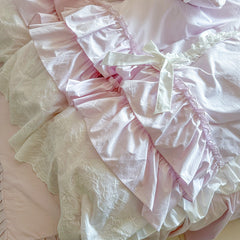 YICKYUE  -  Korean Style Lace Ruffles Sweet Cute Girl Design 100% Cotton Bedding Set Single Queen King Duvet Cover Set Bed Skirt Pillowcases