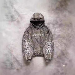 Hearujoy  Camouflage Hooded Coat Sweater Loose New Printed Men's and Women's Pullover Street Fashion Y2K Retro