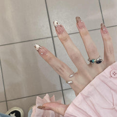 YICKYUE  -  10Pcs Handmade Press on Nails Full Cover Leopard Print French Short Square Ballerina False Nails Wearable Manicure Nail Tips Art
