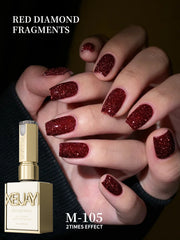 YICKYUE  -  Red Glitter Diamond Nail Polish, Sparkling Reflective Red with Glitter, Soak Off UV/LED Manicure, for Home & Salon Use