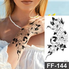 YICKYUE  -  15Pcs/Set Black Rose Waterproof Fake Tattoos Women Girls Arm Waist Flower Transfer Decals Body Art Temporary Tattoos Sticker