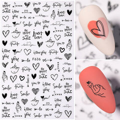Heart Leaf Design 3D Nail Sticker Black White Transfer Stickers for Nails Sexy Girl Face Self-adhensive Slider Tip Abstract Wrap