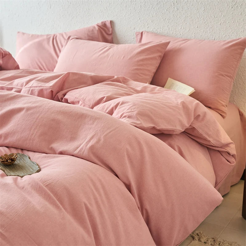 YICKYUE  Luxury 100% Washed Cotton Yarn-Dyed Solid Color 3-Piece Duvet Cover Set (1 Duvet Cover + 2 Pillowcases), Ultra-Soft Bedding Set