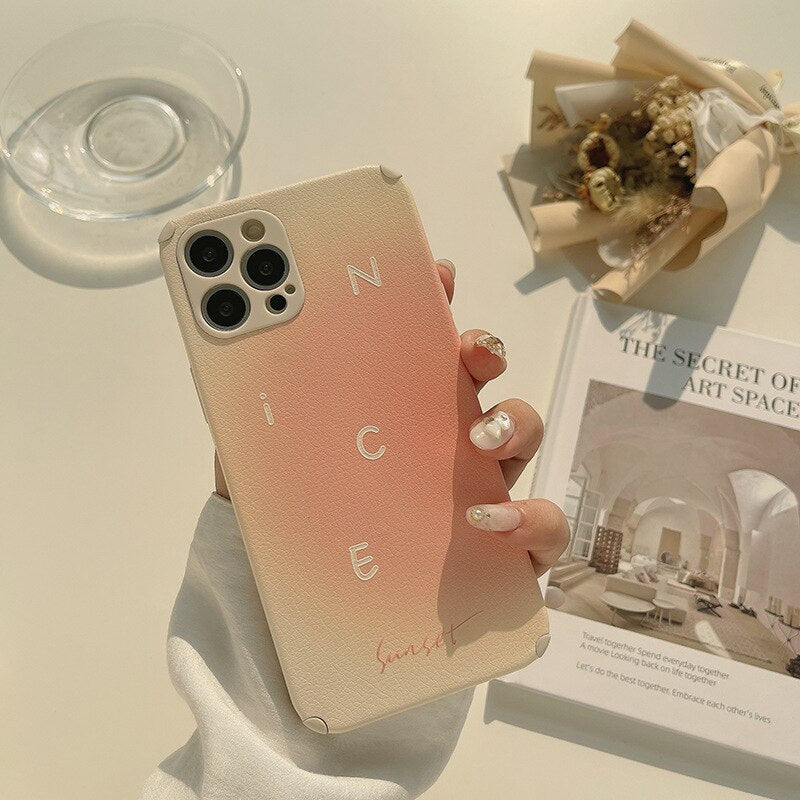 Ins nice leather sunset phone case art cover for iphone 8 7 plus 11 12 mini pro max x xs max xr shockproof protective capa shell
